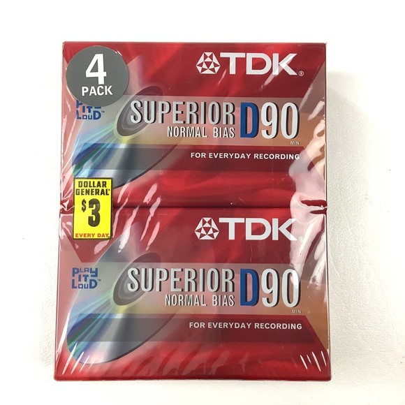 TDK 4 Pack Blank Cassette Tapes D90 Superior Normal Bias Audio Recording Sealed - Picture 1 of 6